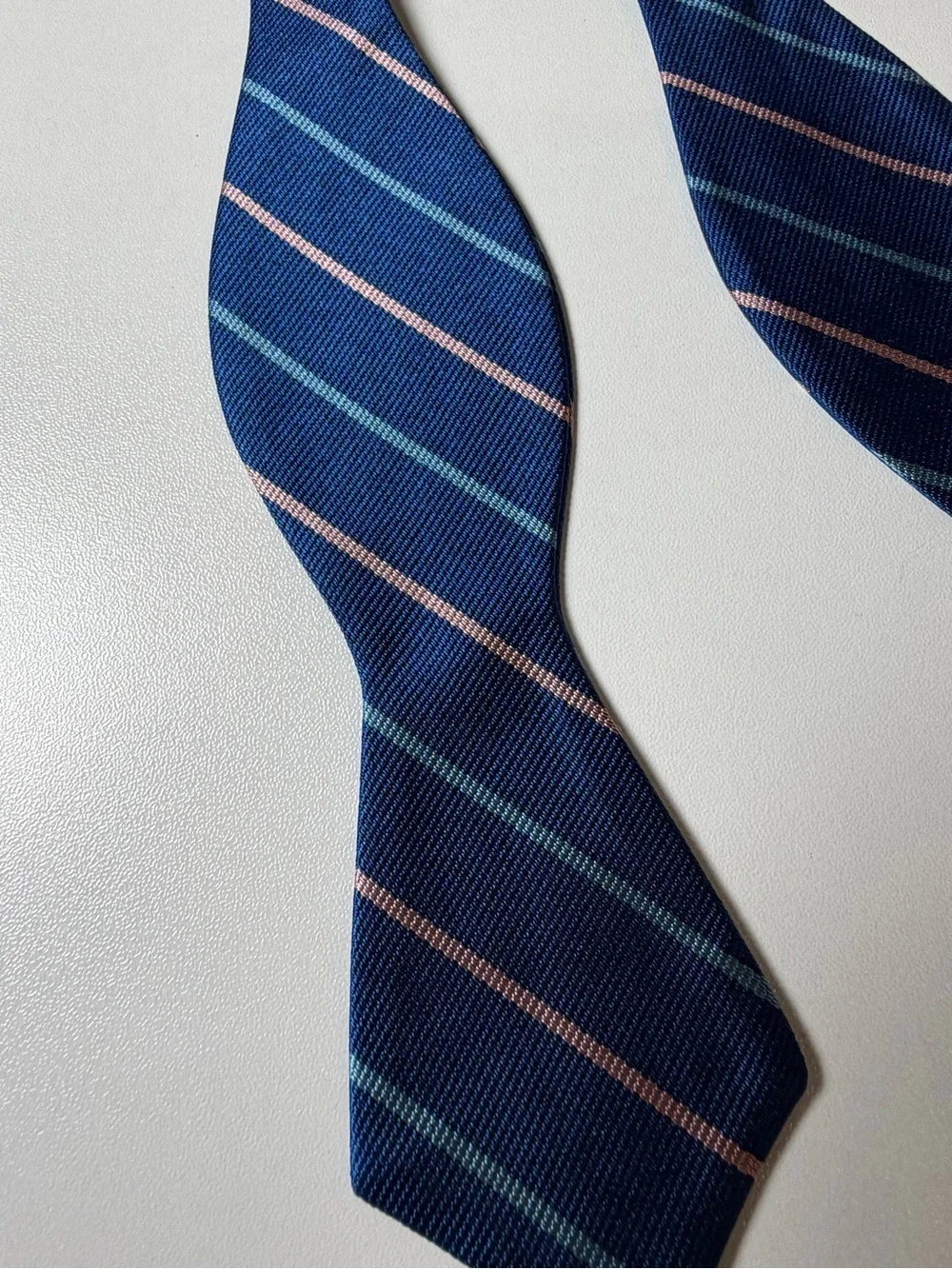 J. Crew Hand Made in USA 100% Silk Navy Blue Striped Adjustable Bow Tie Classic